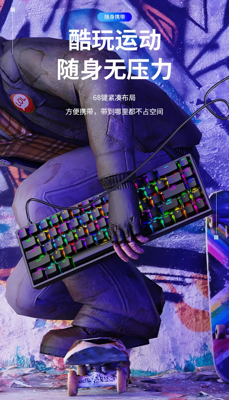 Luminous Mechanical Gaming Keyboard 68 Keys Wired Desktop & Laptop Blue & Red Switches