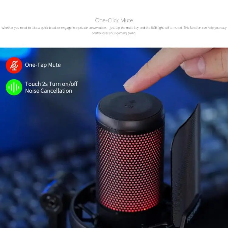 Wholesale FEELWORLD VM1 USB Condenser Gaming Microphone for Streaming Noise Cancellation Mute RGB Light Boom Arm Stand