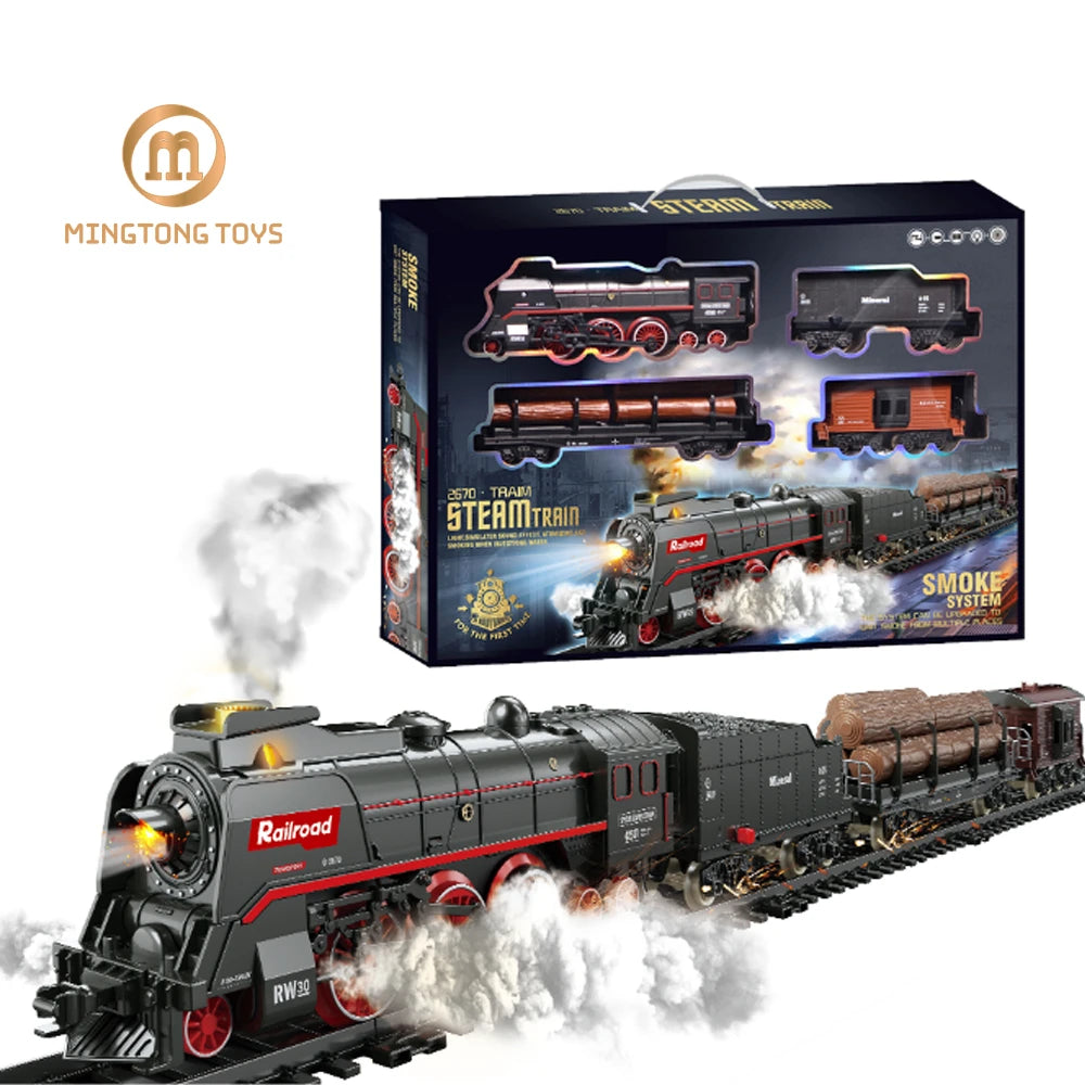 Birthday Gift Classical Railway Slot Intelligence Simulation Electric Music Light Rail Track Smoking Train Toy