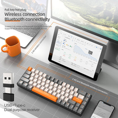 K68 Wireless Mechanical Keyboard 68 Keys Hotswap 2.4G/BT5.0 Dual-mode Full Size Gaming Keyboard with RGB Backlit USB Interface