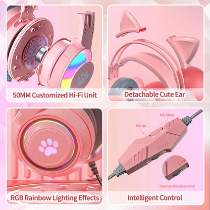 Soyto G25 ODM Gaming Headset for Gamers Cute Cat Ear RGB Wired Headphones for Girls Boys Auriculares AudIfonos Factory Wholesale