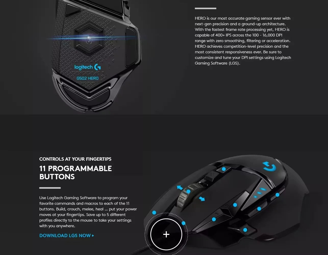 High Performanceo 0riginal Black Logitech G502 Hero Lightspeed 25600dpi Gaming Mice Computer Wired Gaming Mouse for Pc