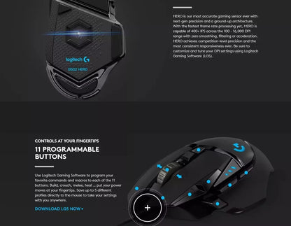 High Performanceo 0riginal Black Logitech G502 Hero Lightspeed 25600dpi Gaming Mice Computer Wired Gaming Mouse for Pc