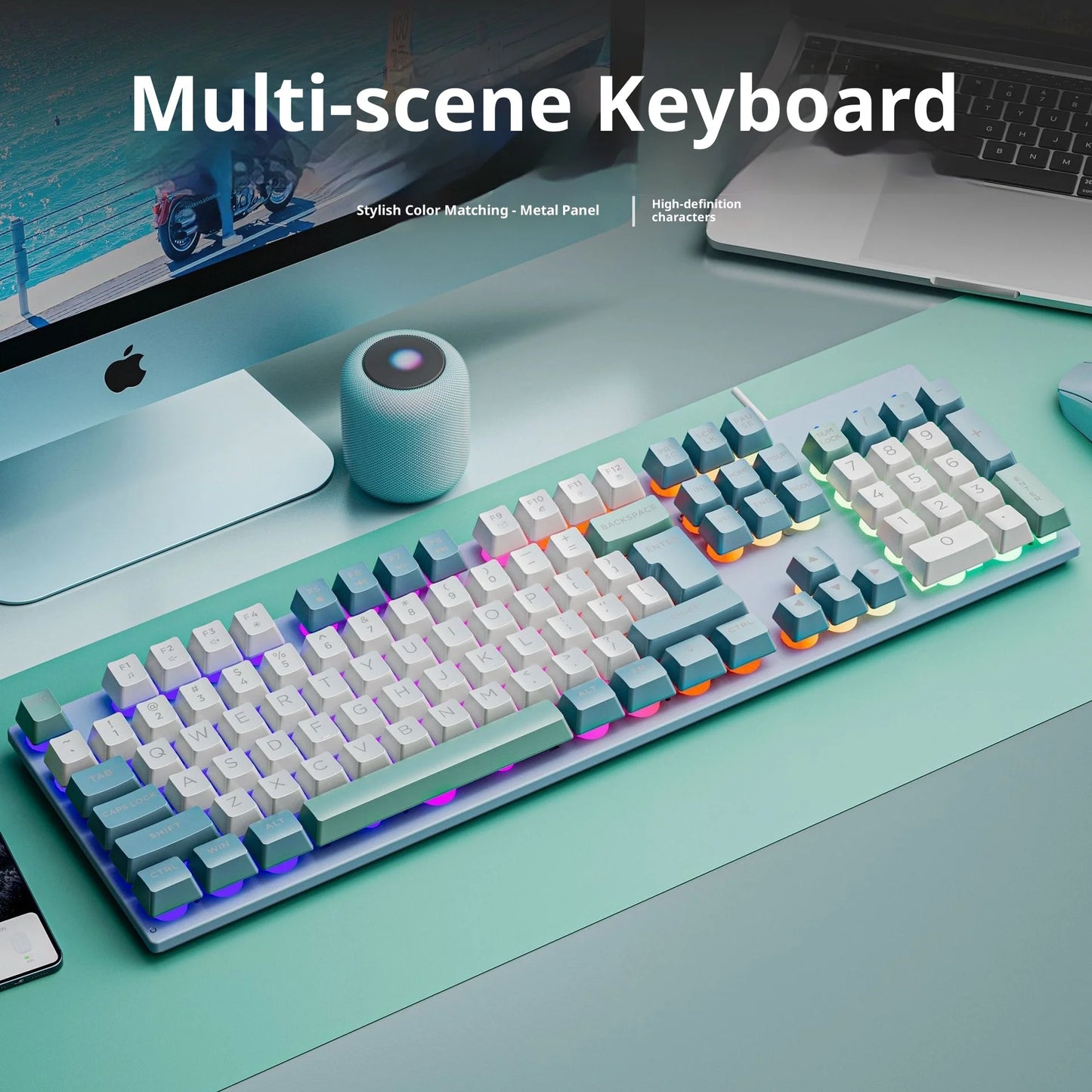 Shiba Ferry GK80 87-Key Membrane Non-Impact USB Wired Gaming Keyboard Rainbow Backlit Anti-Ghosting Multimedia Keys