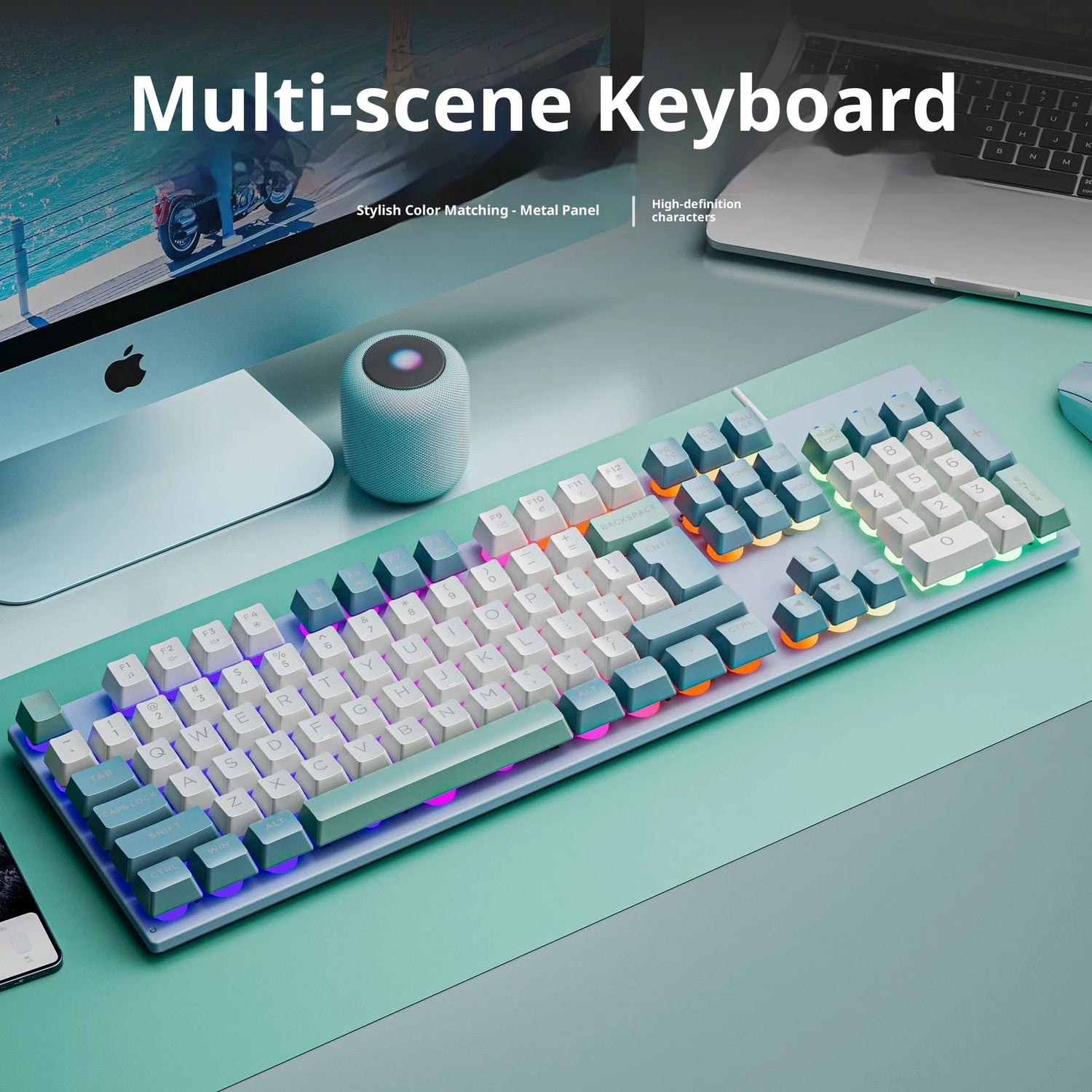 Shiba Ferry GK80 87-Key Membrane Non-Impact USB Wired Gaming Keyboard Rainbow Backlit Anti-Ghosting Multimedia Keys
