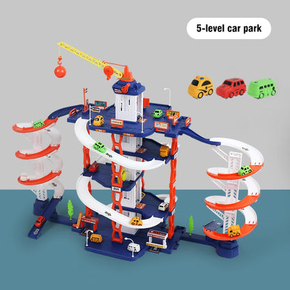Children's Track Toy Simulated Parking Lot with Double Slide Toy Set Boys' Educational Holiday Birthday Gift Toy Set
