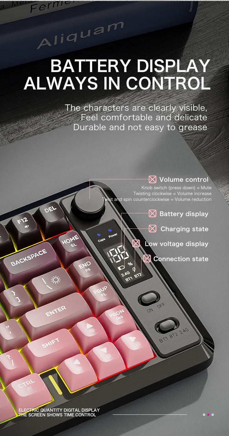 Free Wolf M75 Wireless Dual-Mode Mechanical Membrane Keyboard 87 Keys RGB Backlit Gaming E-Sports Office Use USB-C PBT