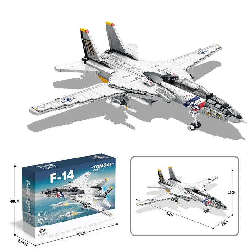 Building Block F14 Aircraft Fighter Jet Toy for Children-ABS Plastic 1:20 Scale for Ages 3+