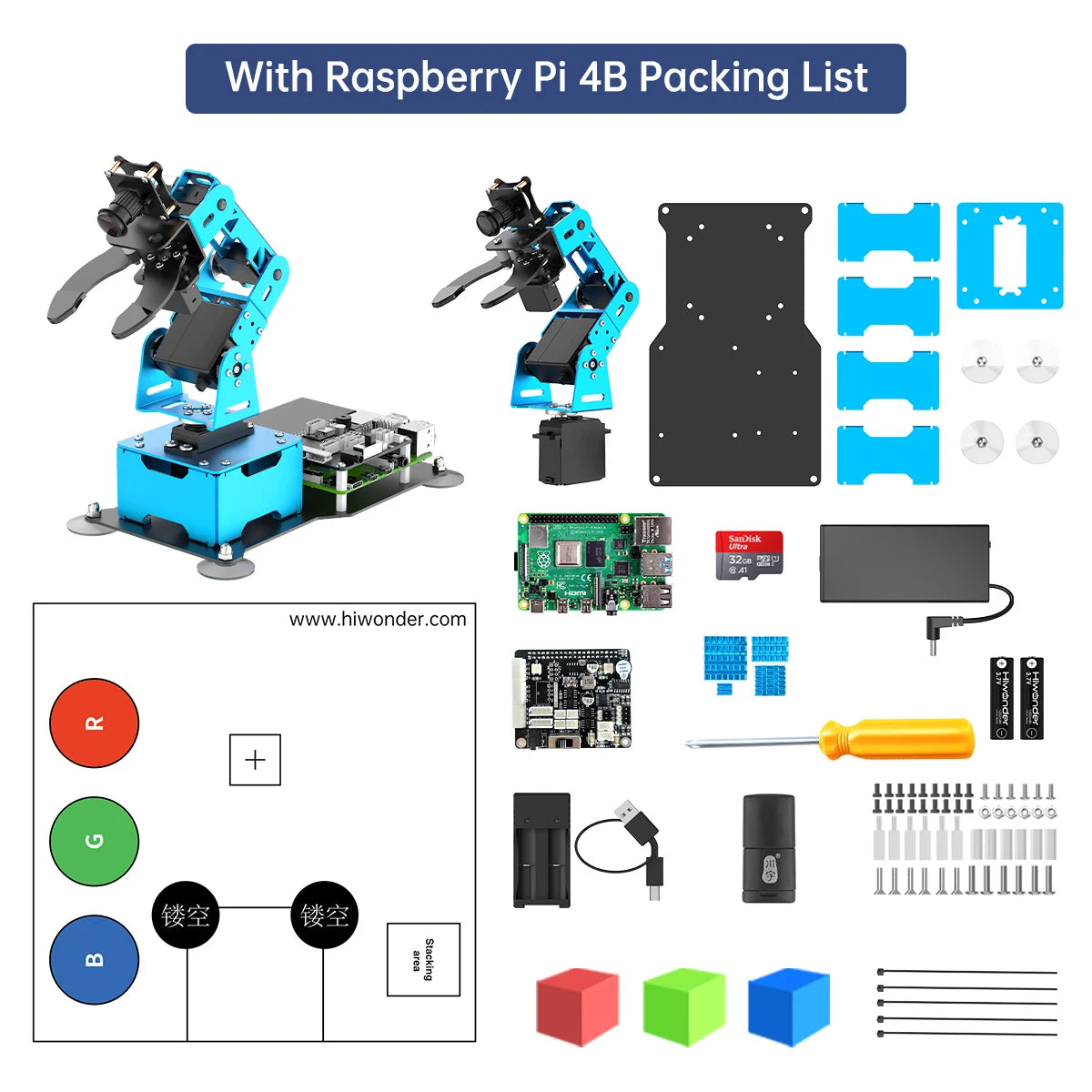 Smart AI Vision Robot Arm ArmPi Mini Powered by Raspberry Pi for Recognition, Tacking and Sorting
