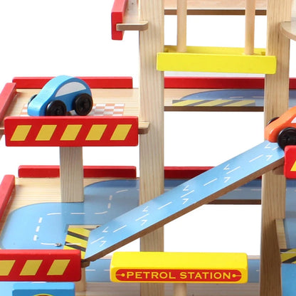 Kids Boys Wooden Cars Parking Lot Play Set Garage Educational Slot Toys