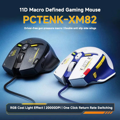 XM82 New Stock 1000 Return Rate Macro Programming Pressure Gun Mouse Game Wired Gaming Silent RGB Backlit 20000 DPI Ergonomic