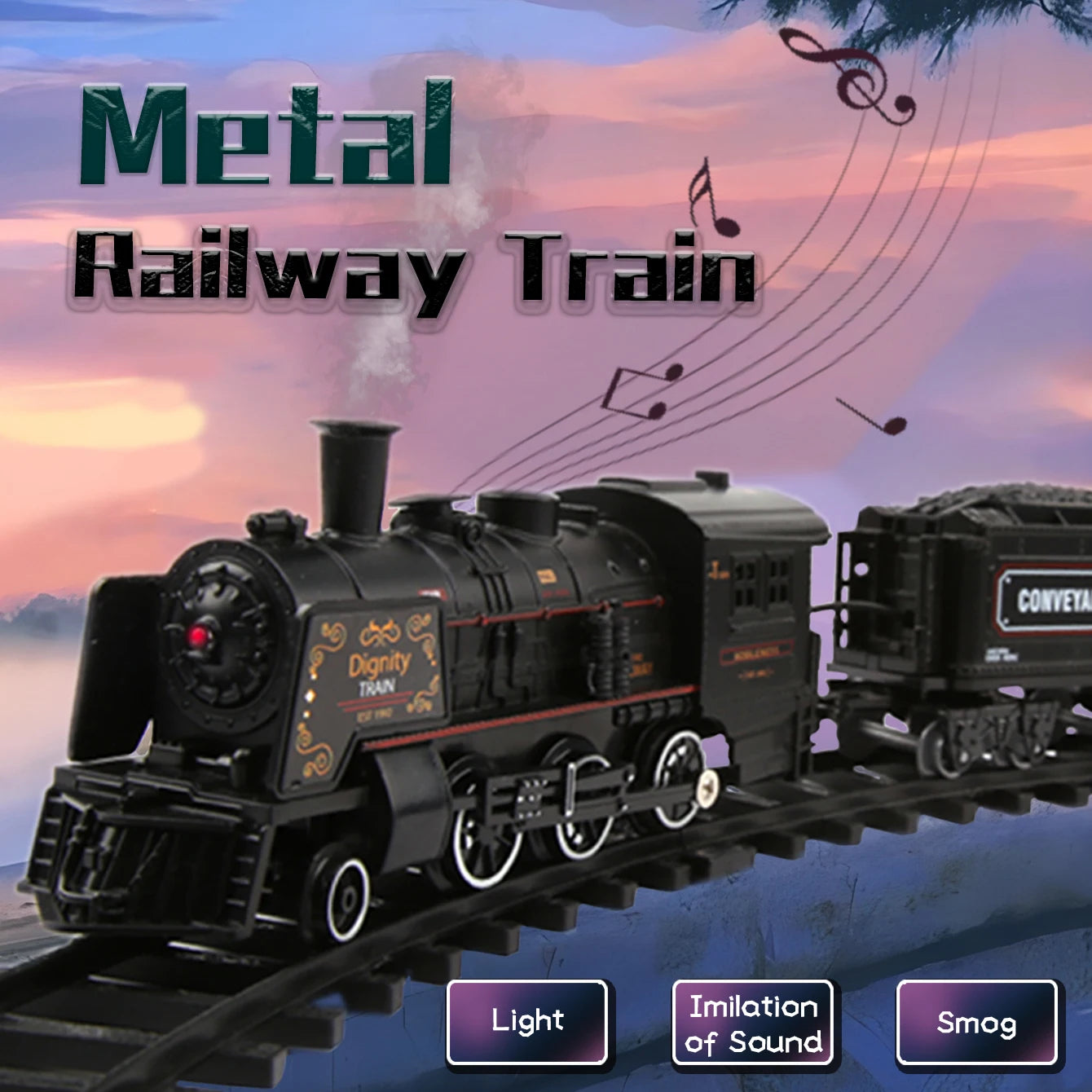 Metal Classic Electric Train Track Electric Railway with Smoke Sound & Light for Children Metal Alloy Train Set
