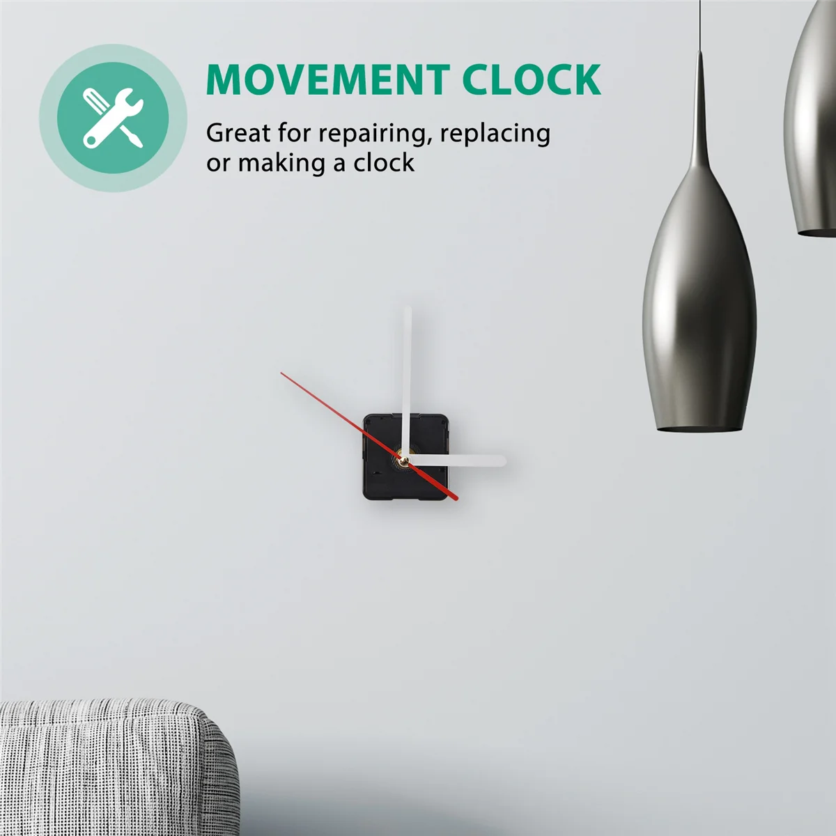 Clock Movement Mechanism with White Hour Minute Red Second Hand DIY Tools Kit