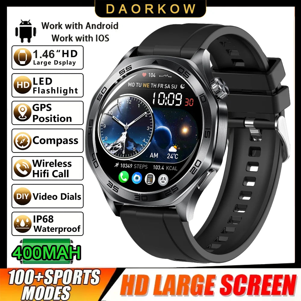 2026 new smartwatch with 1.46-inch IPS display, Ipx8 water resistance rating. 400 mAh battery featuring over 100 activity modes,