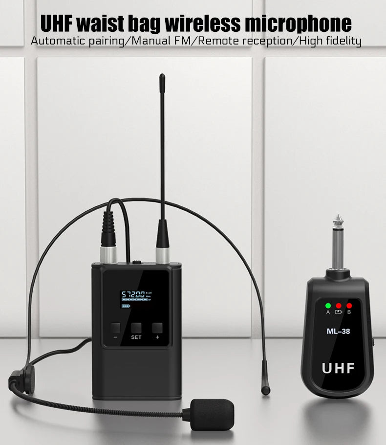 Dual Wireless Microphone System Headset Mic/Stand Mic/Lavalier Lapel Mic with Rechargeable Bodypack Transmitter & Receiver