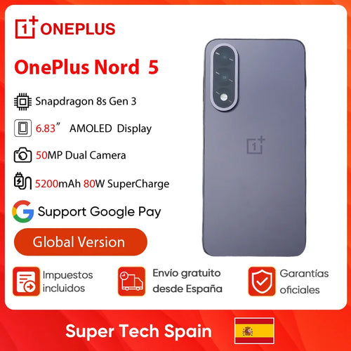 Oneplus Nord 5 Smartphone 5g Snapdragon 8S Gen 3 6.83”Amoled Display 144 Hz 5200Mah 80W Supervooc Charging 50Mp Dual Cameras