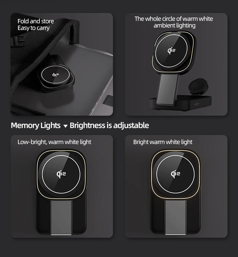 3in1 Magnetic Wireless Charger QI2 Magsafe Folding Wireless Charging Station for iphone 16 pro iWatch AirPods Wireless Charger