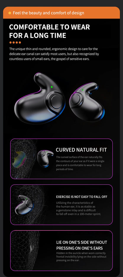 Waterproof Wireless Bluetooth 5.3 Headsets Mini headset Painless Call Noise Cancelling Thin Headphones Fit for Sleeping/Sports
