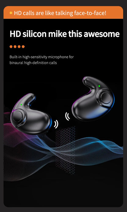 Waterproof Wireless Bluetooth 5.3 Headsets Mini headset Painless Call Noise Cancelling Thin Headphones Fit for Sleeping/Sports