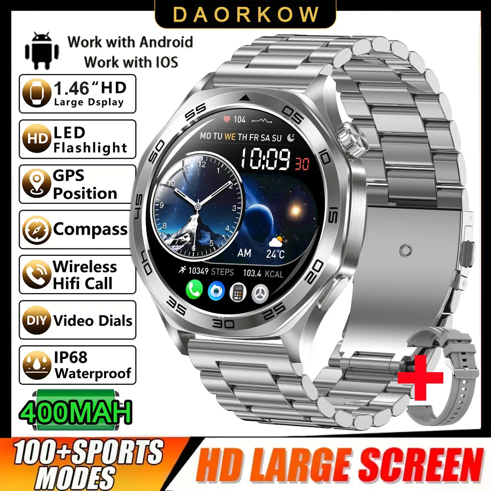 2026 new smartwatch with 1.46-inch IPS display, Ipx8 water resistance rating. 400 mAh battery featuring over 100 activity modes,