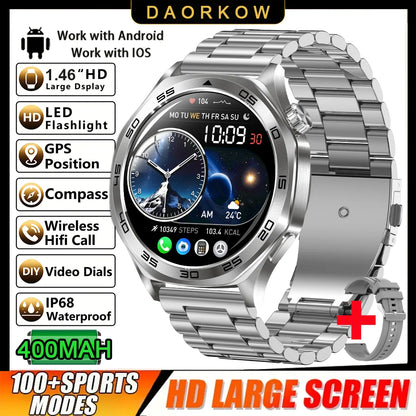2026 new smartwatch with 1.46-inch IPS display, Ipx8 water resistance rating. 400 mAh battery featuring over 100 activity modes,