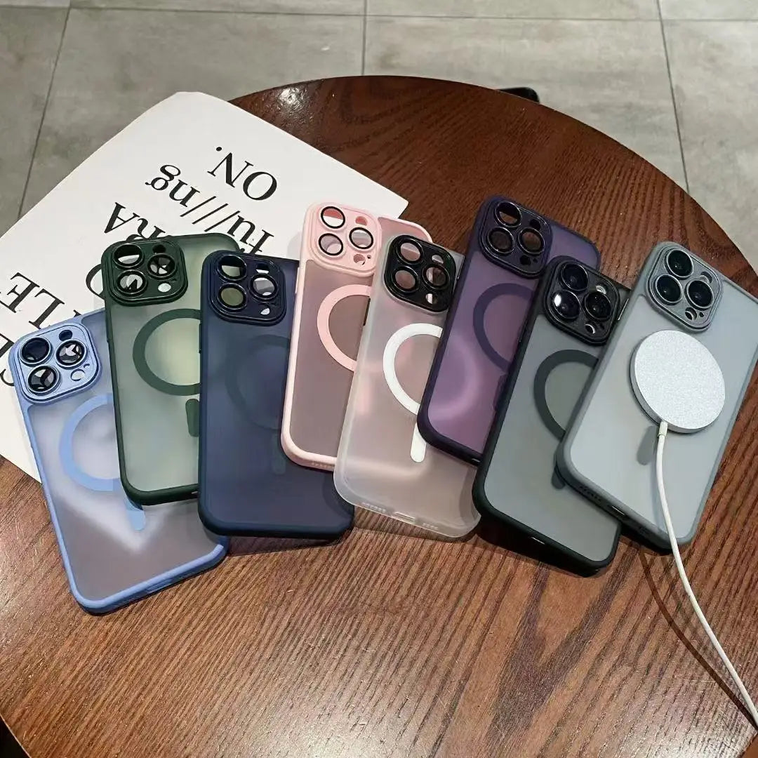Magnetic Luxury Translucent Armor Shockproof Case For iPhone 16 15 14 13 12 11 Pro Max For Magsafe Wireless Charge Phone Cover