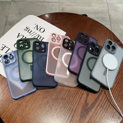 Magnetic Luxury Translucent Armor Shockproof Case For iPhone 16 15 14 13 12 11 Pro Max For Magsafe Wireless Charge Phone Cover