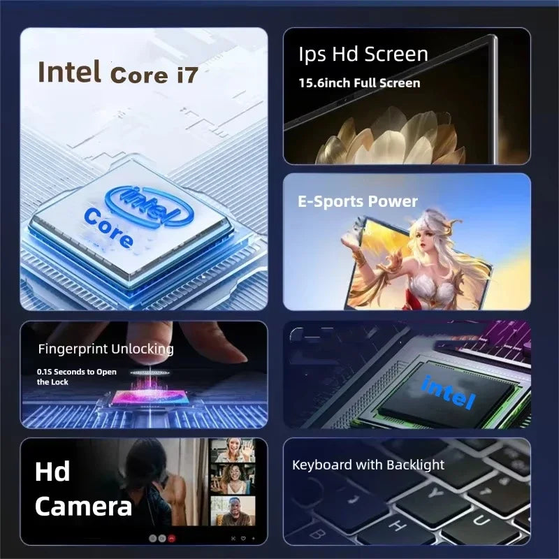 2026 New  Intel Core i7 5500U Laptop 15.6" IPS  Screen RAM 16GB Rom 128GB 256GB 512GB 1TB SSD Windows 11 Pro