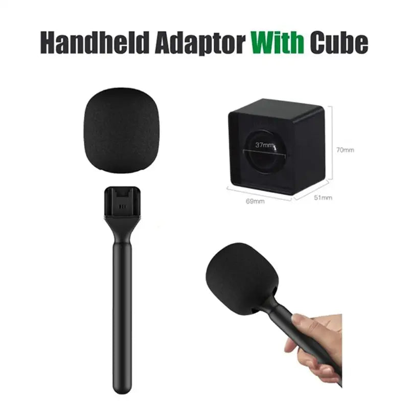 AED6-Mic Handle Microphone Handheld Stand With Mic Flag And Foam For Rode Wireless Go/Goii/For DJI Mic/Relacart/Wireless Mic