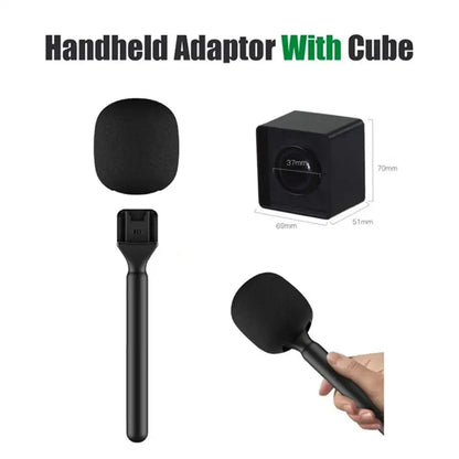 AED6-Mic Handle Microphone Handheld Stand With Mic Flag And Foam For Rode Wireless Go/Goii/For DJI Mic/Relacart/Wireless Mic