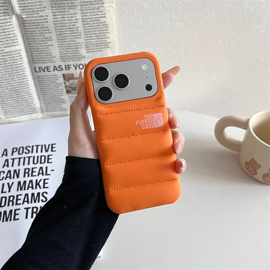 Stylish Down Jacket Phone Case Solid Color The Puffer Case for iPhone17 Air 17Pro ProMax Fashion Soft Phone Cover Case