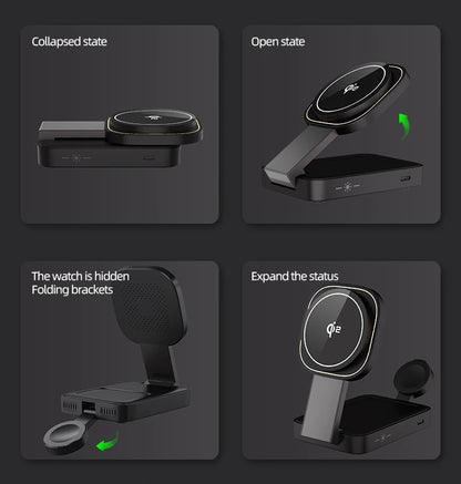 3in1 Magnetic Wireless Charger QI2 Magsafe Folding Wireless Charging Station for iphone 16 pro iWatch AirPods Wireless Charger