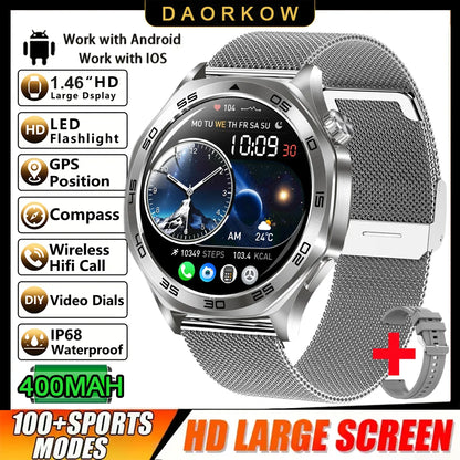2026 new smartwatch with 1.46-inch IPS display, Ipx8 water resistance rating. 400 mAh battery featuring over 100 activity modes,