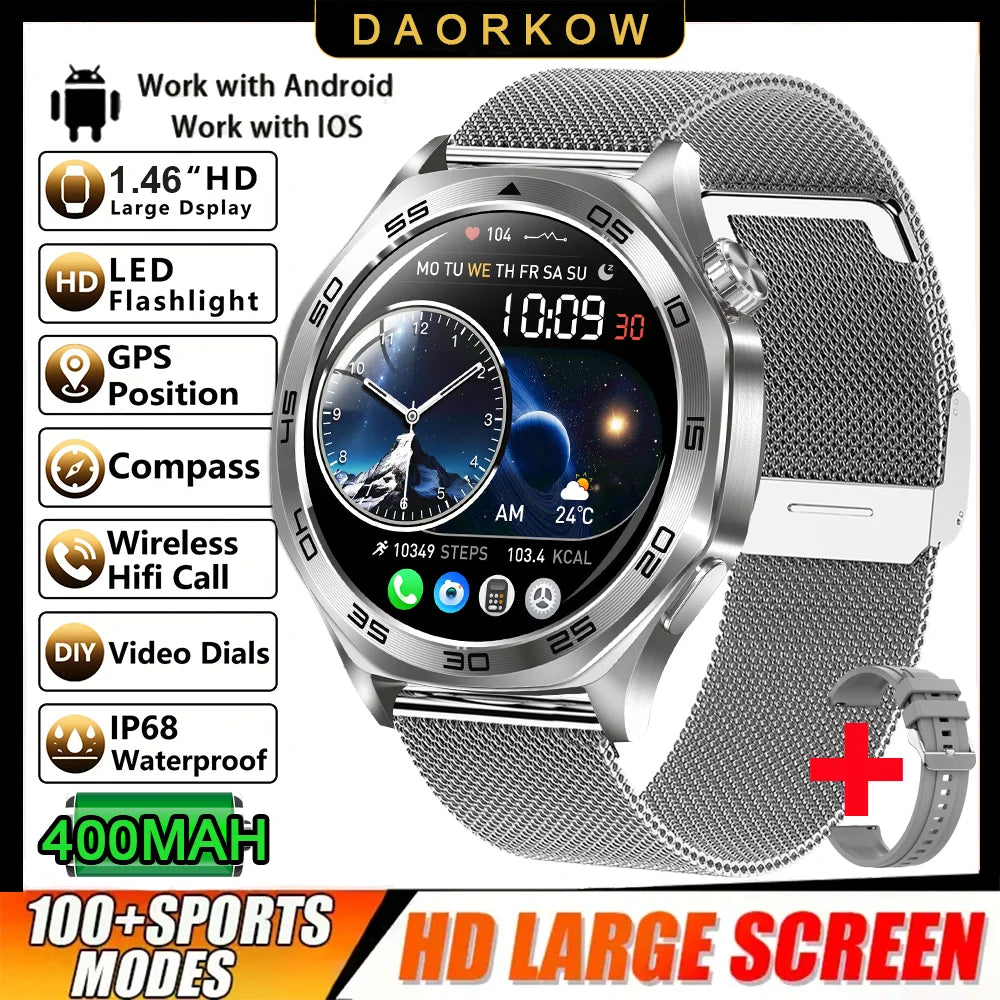 2026 new smartwatch with 1.46-inch IPS display, Ipx8 water resistance rating. 400 mAh battery featuring over 100 activity modes,