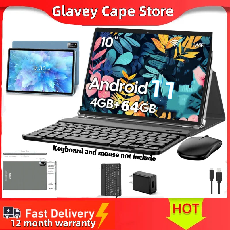 10.1 Inch RAM 4GB ROM 64GB S22 Tablet PC Android 11 CPU Sun50iw Processor, Octa-Core Cortex-A53 Dual Camera Type-C