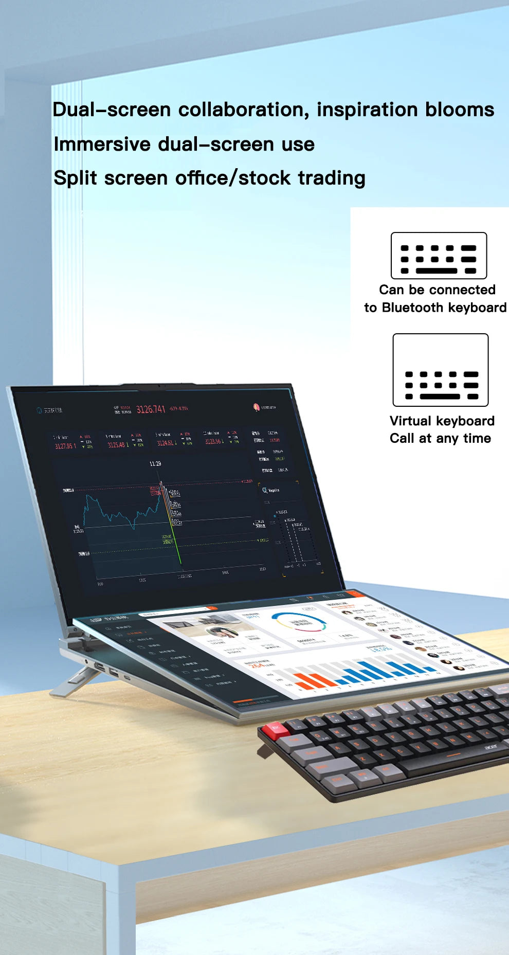GLF-S1 laptop 16+16 inch Big Dual Screen Intel i5-12450H laptop computers camera Windows 11 DDR4 M.2 2280 2TB WIFI dual notebook