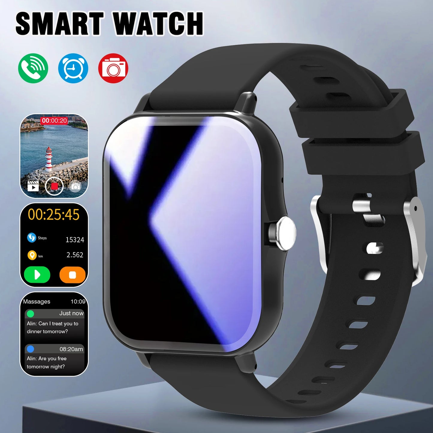 Smart Watch, Wireless Call/Dial, Multi-Sport Mode, Multiple APP Reminders, Suitable for Men and Women, Compatible with IPhone/An