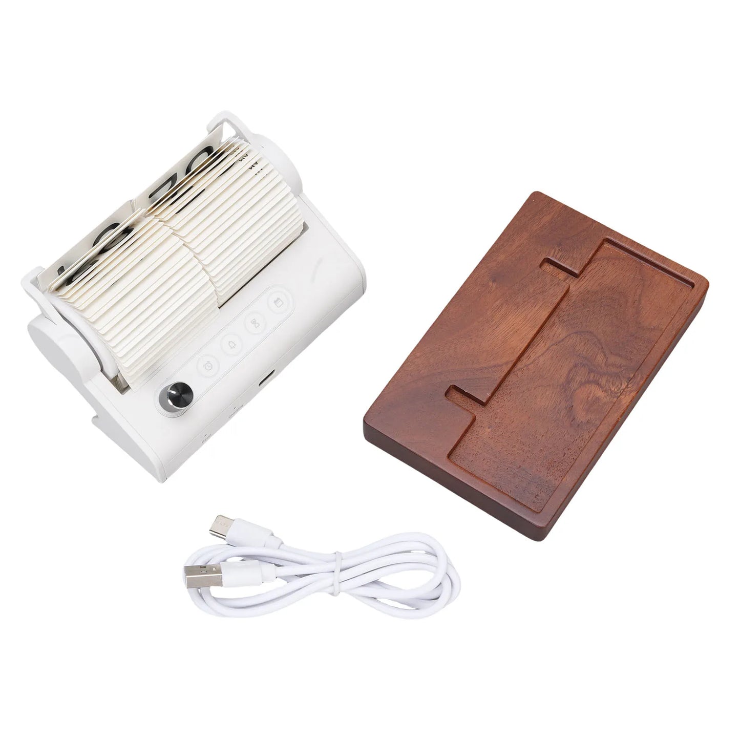 Mechanical  Clock Accurate Timer  Desk Clock Decorative Automatic Page Turning Calendar with Wood Base for Living Room