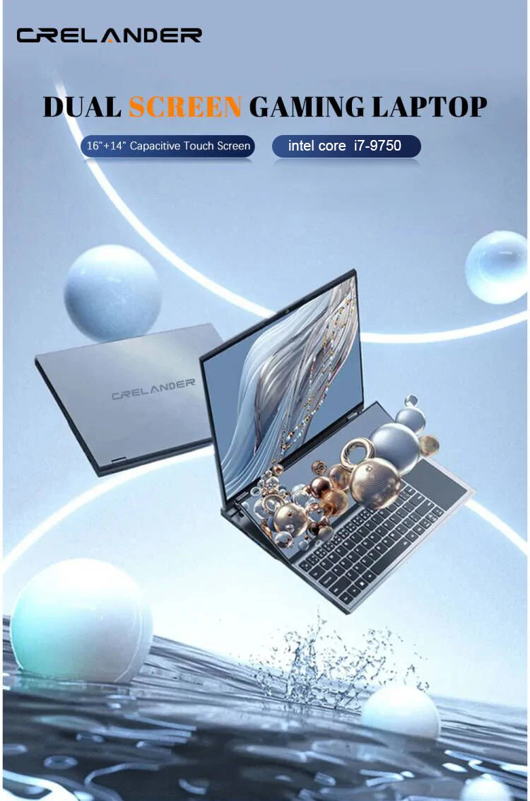 CRELANDER X16 Double Screen Laptops 16 Inch + 14 Inch Touch Screen intel core  i7-9750 Windows 11 Portable PC Notebook Computer