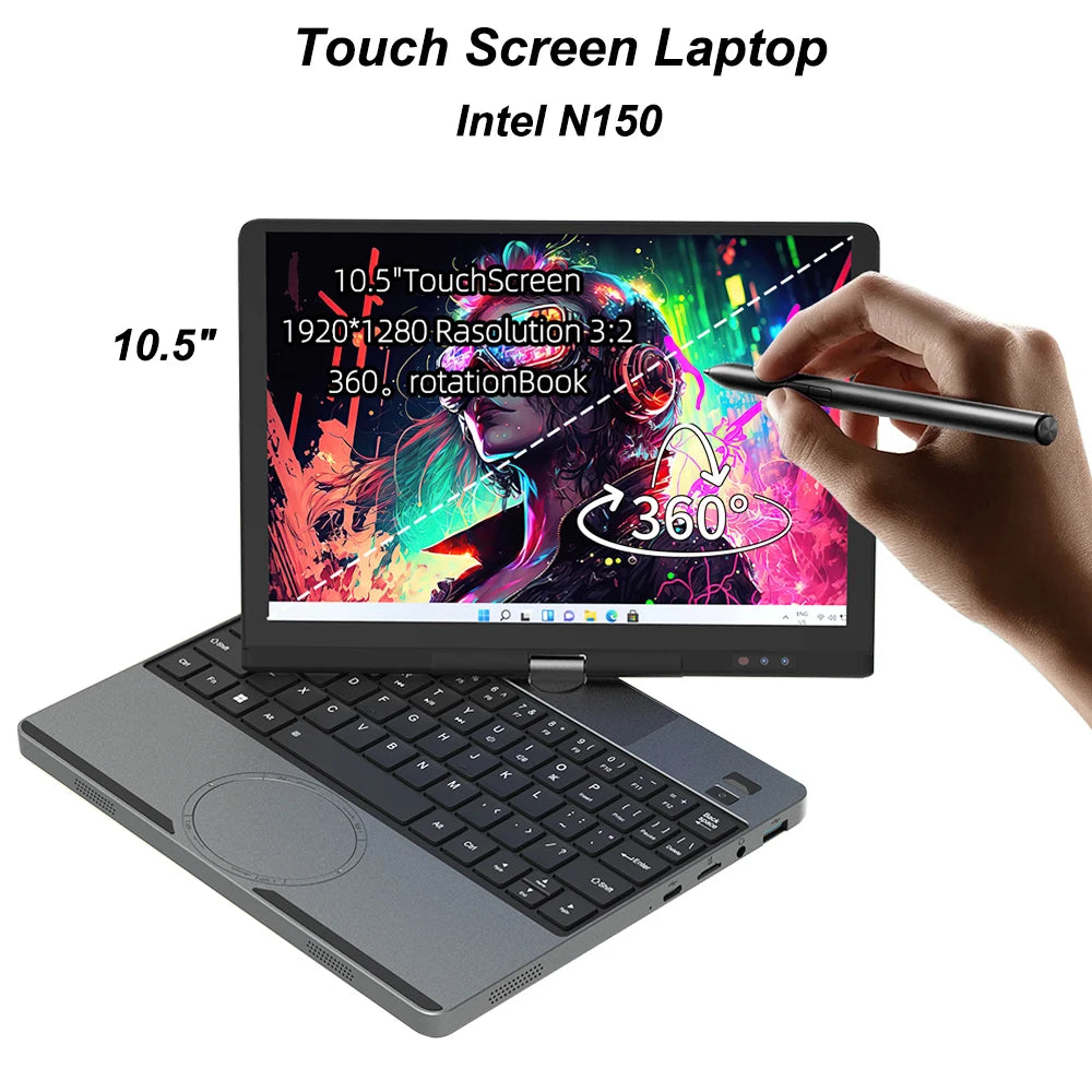 10.5Inch Touch Screen Laptop Intel N95 16GB DDR4 1TB SSD Portable Mini Office Notebook PC Full-function Type-C Port