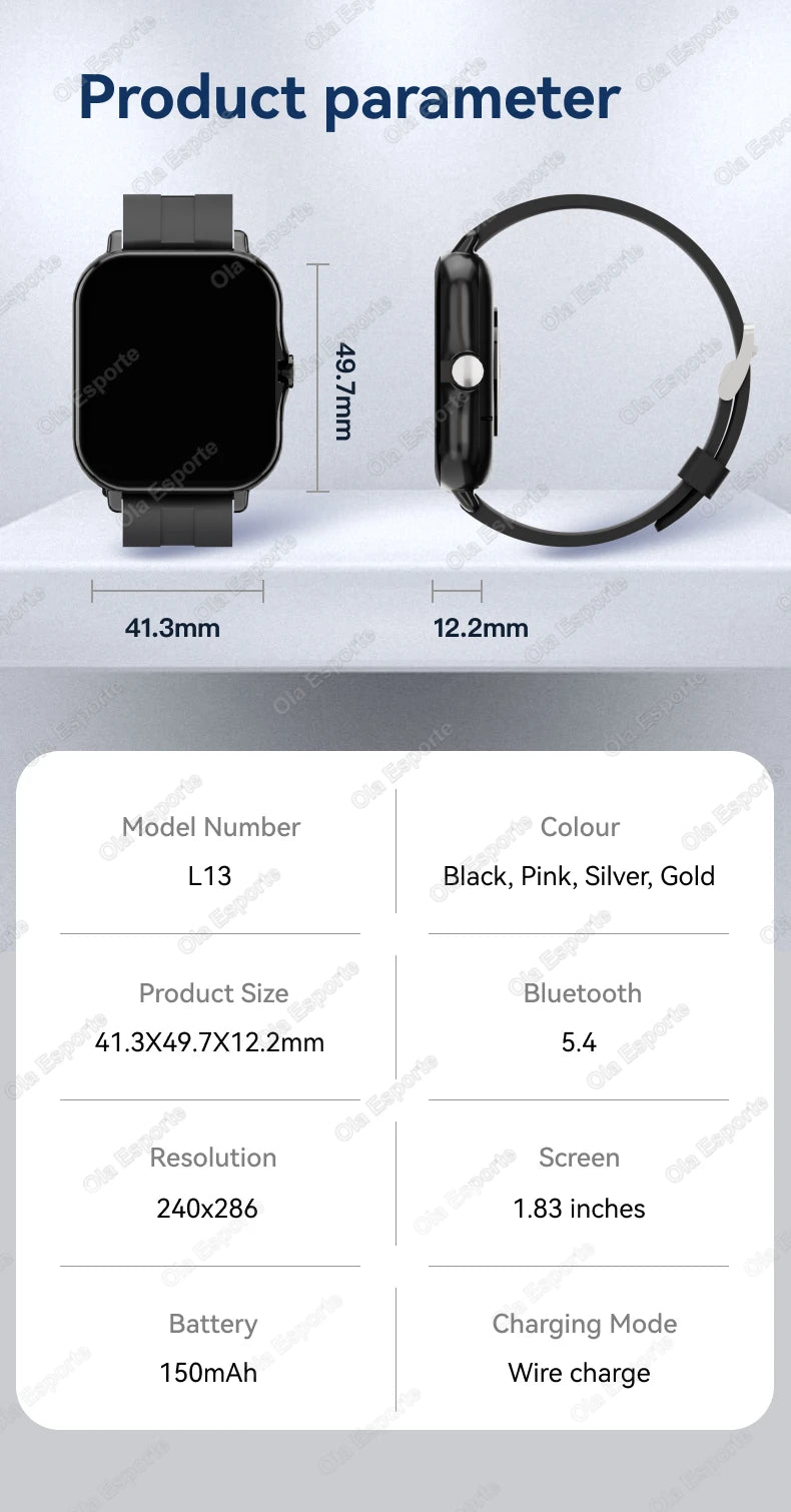 Smart Watch 1.83" Hd Screen Bluetooth Call Heart Rate Blood Oxygen Health Monitor Sports Smartwatch Women Men Holiday Gifts New