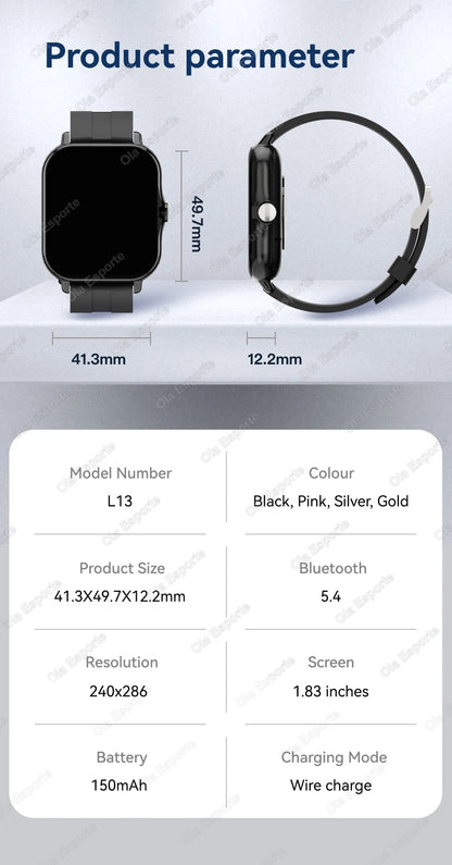 Smart Watch 1.83" Hd Screen Bluetooth Call Heart Rate Blood Oxygen Health Monitor Sports Smartwatch Women Men Holiday Gifts New