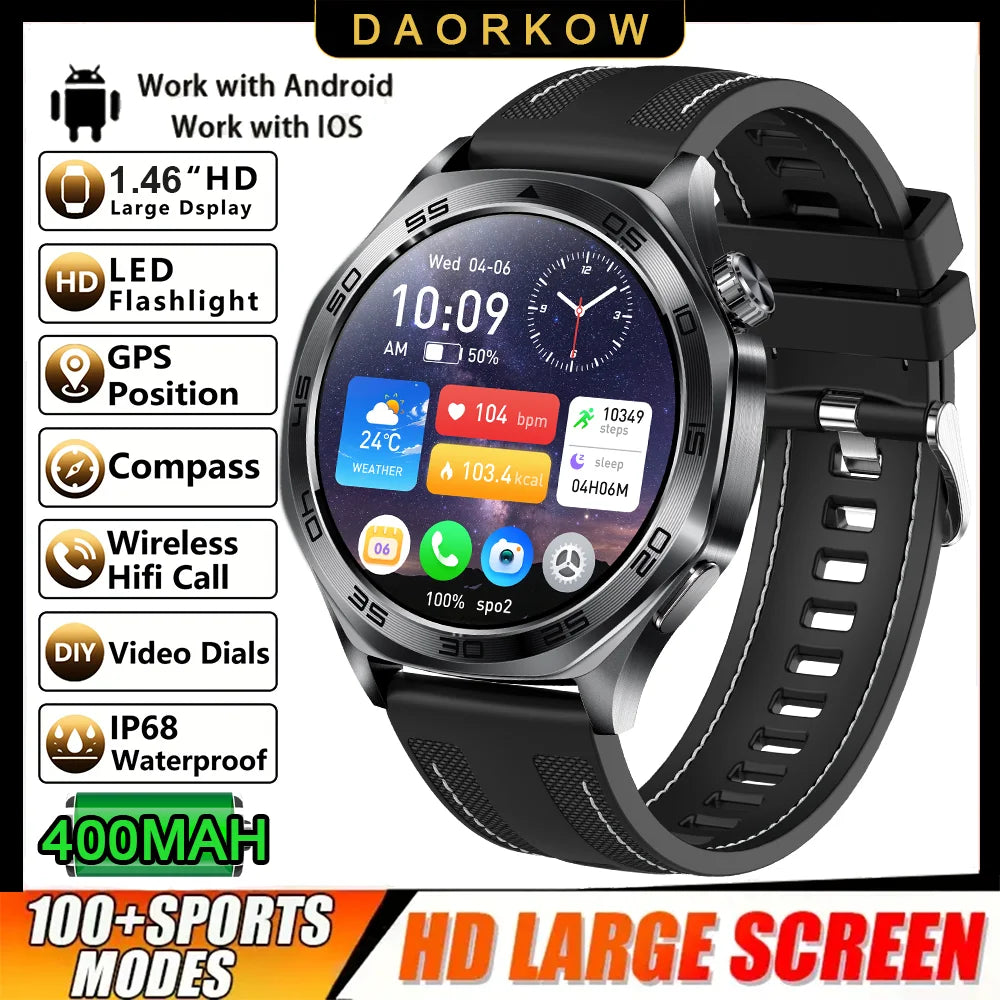 2026 new smartwatch with 1.46-inch IPS display, Ipx8 water resistance rating. 400 mAh battery featuring over 100 activity modes,