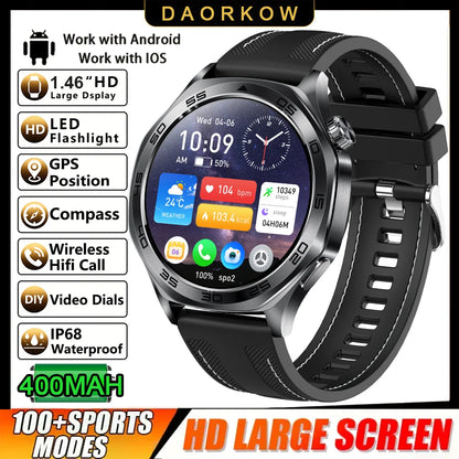 2026 new smartwatch with 1.46-inch IPS display, Ipx8 water resistance rating. 400 mAh battery featuring over 100 activity modes,