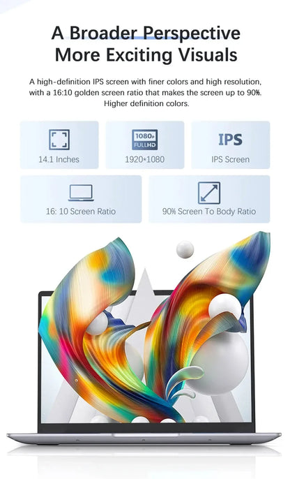 2026 14.1" Laptop Computer Intel Atom A3950 Windows 11 Pro Laptops Gaming 1920*1080 HD DDR4 16GB SSD 1TB Portable Notebook PC