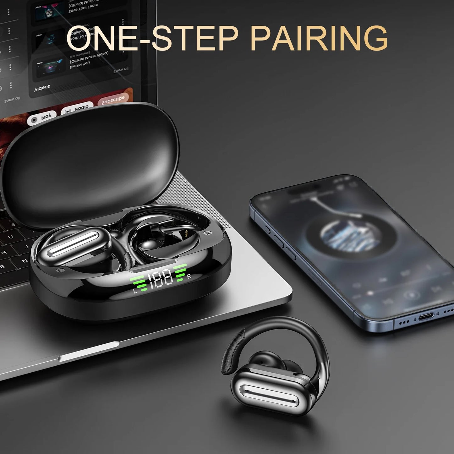 Wireless headphones - Sport ear-type wireless headphones come with a built-in high-definition microphone, an LED screen, a charg