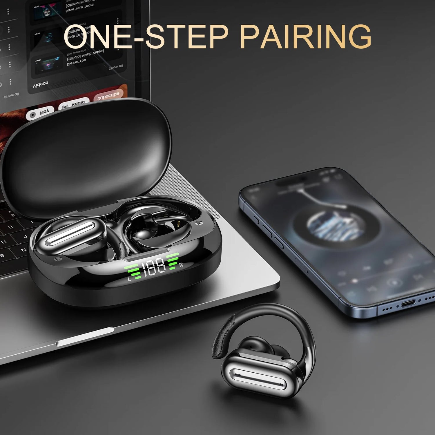 Wireless headphones - Sport ear-type wireless headphones come with a built-in high-definition microphone, an LED screen, a charg