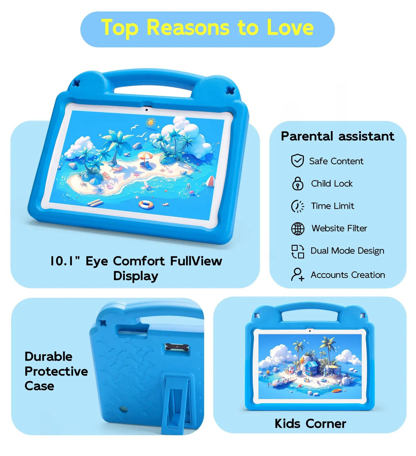 Kids Tablet 10.1inch for Kids 8GB 64GB Toddler with Shockproof Case, Android 15 Tablet with Octa-Core 1TB Expand 5000mAh Battery