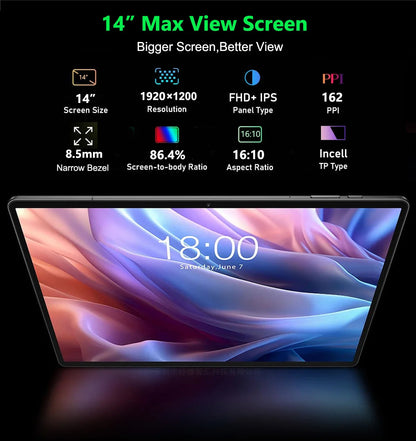 Nenmone Mpad15 14 Inch Tablet Android 15 16GB+512GB 1920*1200 4G Phone Call Tablet 14inch Bluetooth 5G WiFi Pad 12000mAh 32MP