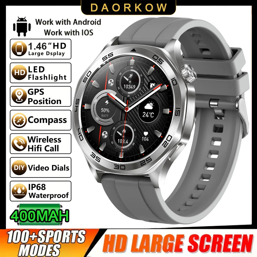 2026 new smartwatch with 1.46-inch IPS display, Ipx8 water resistance rating. 400 mAh battery featuring over 100 activity modes,